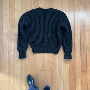 Charcoal wool hand knit boxy fisherman sweater